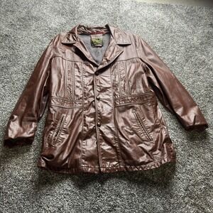 Vintage Reed Sportswear Jacket Mens 44 Brown Leather Overcoat Lined Pockets